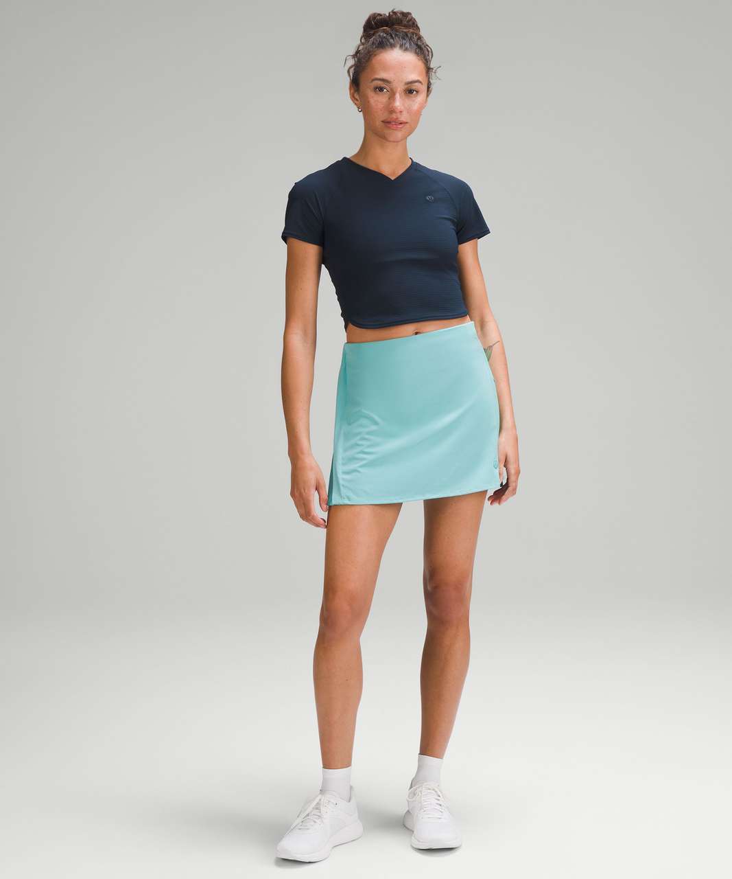 Lululemon Grid-Texture Cropped Tennis Short-Sleeve Shirt - True Navy