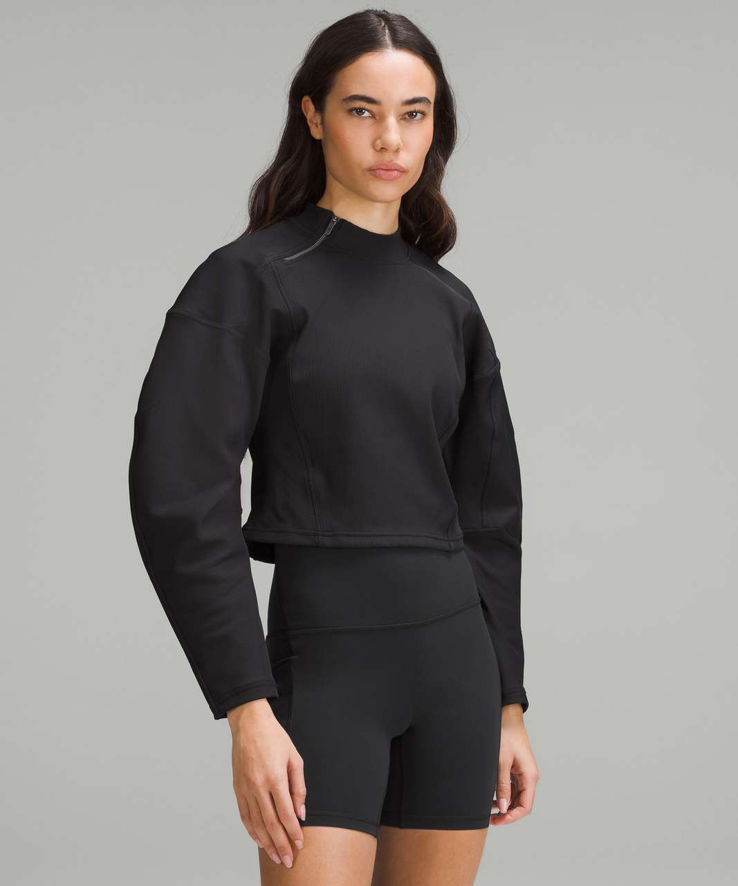 Souluxe, Black Mockneck Dolman Batwing Sleeve Ribbed Texture Pullover