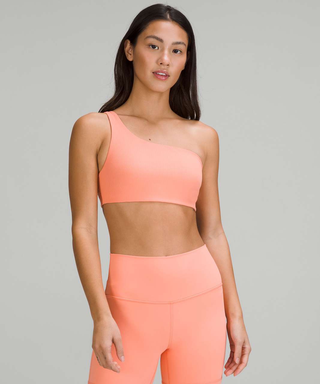 Lululemon Ribbed Nulu Asymmetrical Yoga Bra *Light Support, A/B Cup - Sunny  Coral - lulu fanatics