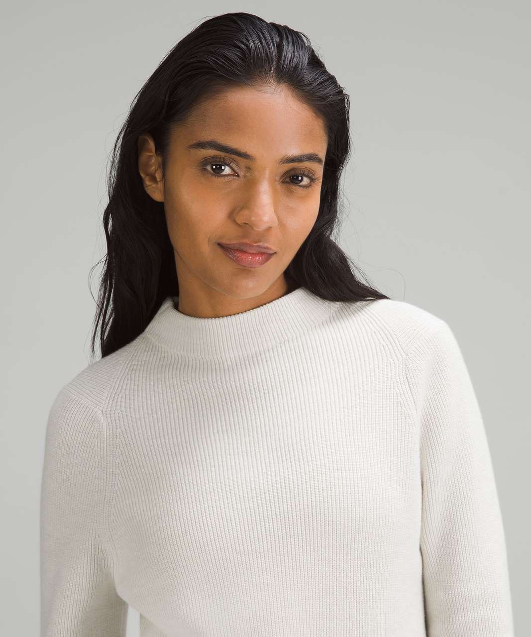 Lululemon Cotton-Blend Mock-Neck Sweater - Heathered Bone - lulu fanatics