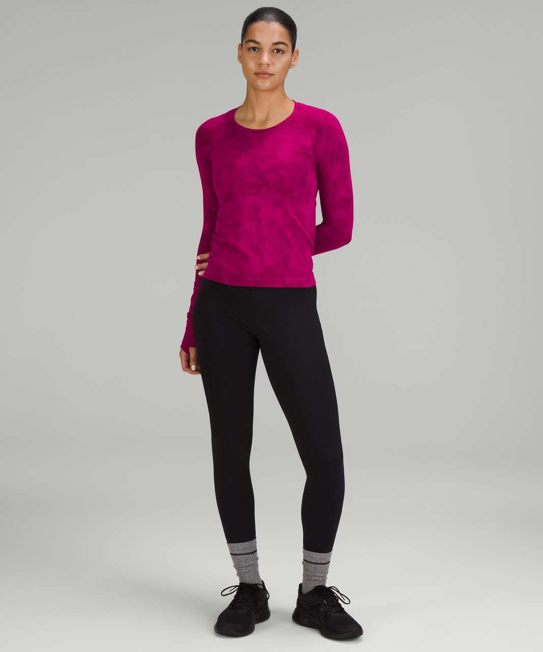 Lululemon New Year Swiftly Tech Long Sleeve Shirt 2.0 *Race Length - Rabbit  All Over Print Ripened Raspberry / Red Merlot - lulu fanatics