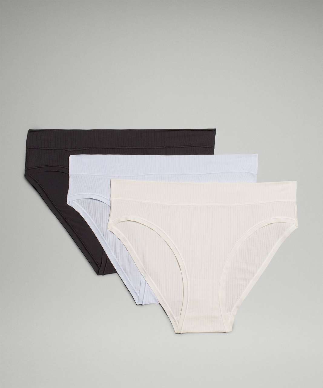 Lululemon UnderEase Mid-Rise Ribbed Bikini Underwear 3 Pack - Black / RIB / Blissful Blue / RIB / Bone / RIB