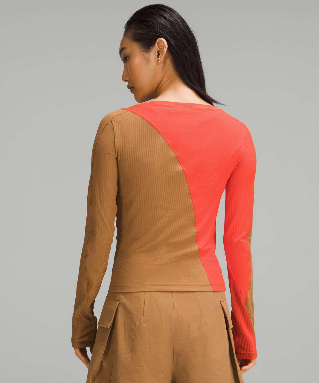 Lululemon Asymmetrical Ribbed Cotton Long-Sleeve Shirt - Bold Beige / Solar Orange