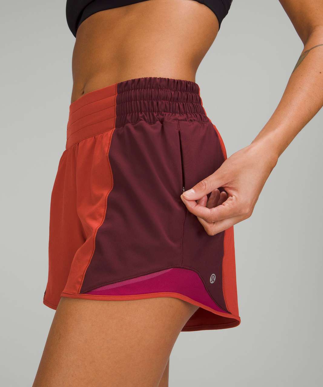 Lululemon Hotty Hot High-Rise Short 4" *Colour Block - Red Rock / Red Merlot / Pomegranate