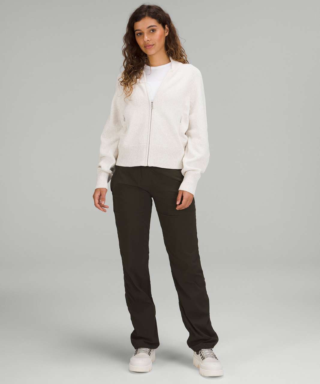 Lululemon Cotton-Blend Full-Zip Sweater - Heathered Bone