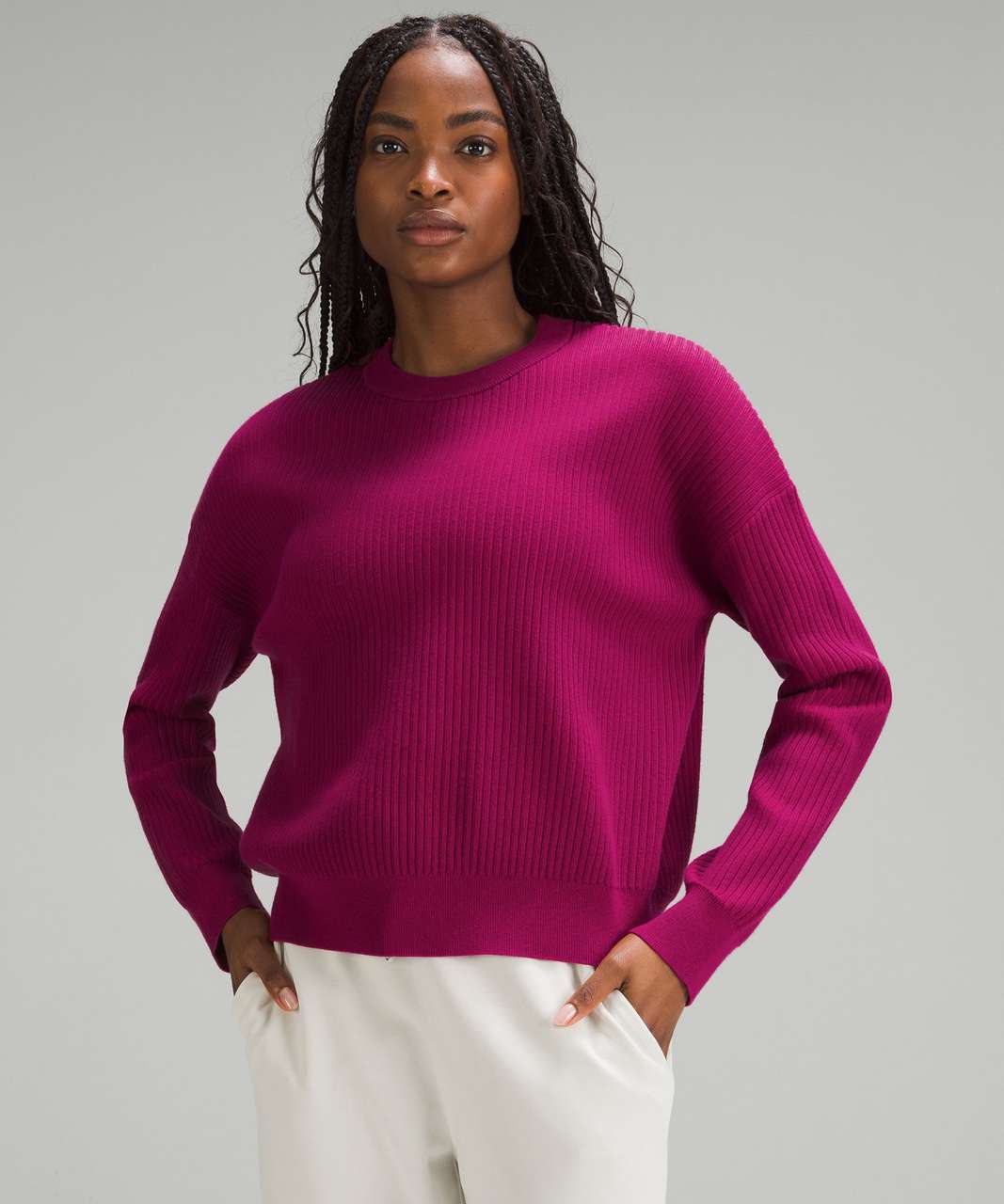 Roll-neck jumper in merino wool - Berry