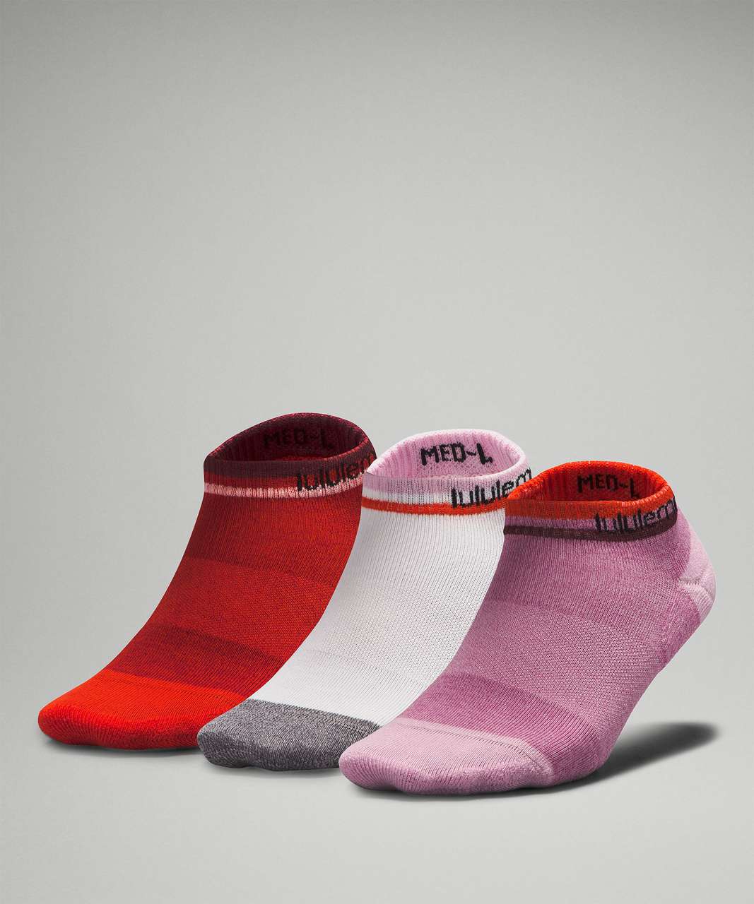 Lululemon Womens Daily Stride Comfort Ankle Sock *3 Pack - Velvet Dust / White / Solar Orange