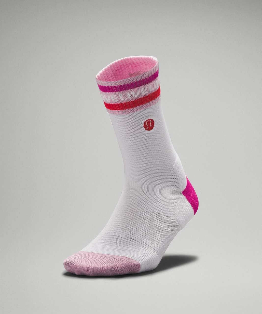 Lululemon Womens Daily Stride Comfort Crew Sock - White / Pink Peony