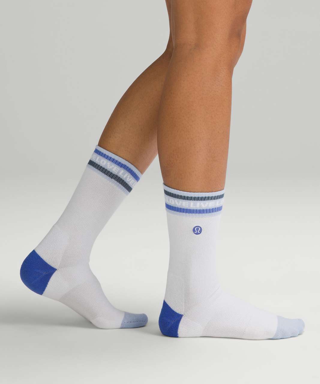 Lululemon Womens Daily Stride Comfort Crew Sock - White / Blue Linen