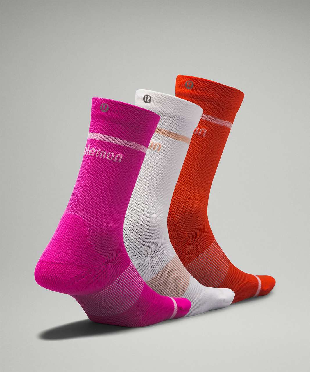 Lululemon Womens Power Stride Crew Sock 3 Pack - Sonic Pink / White / Solar Orange