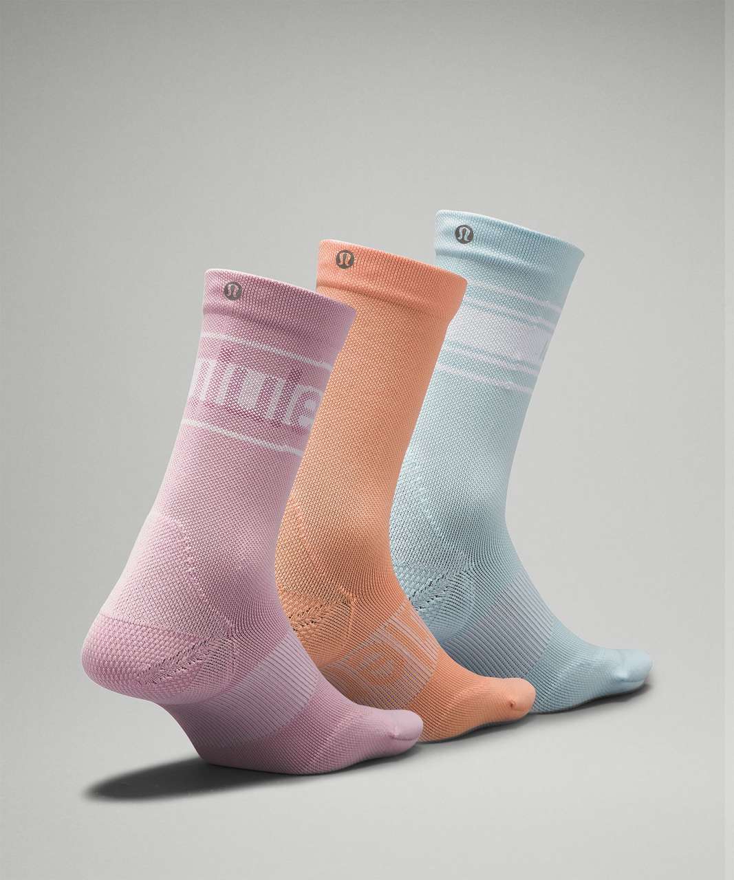 Lululemon Womens Power Stride Crew Sock 3 Pack - Pink Peony / Melon Sorbet / Powder Blue