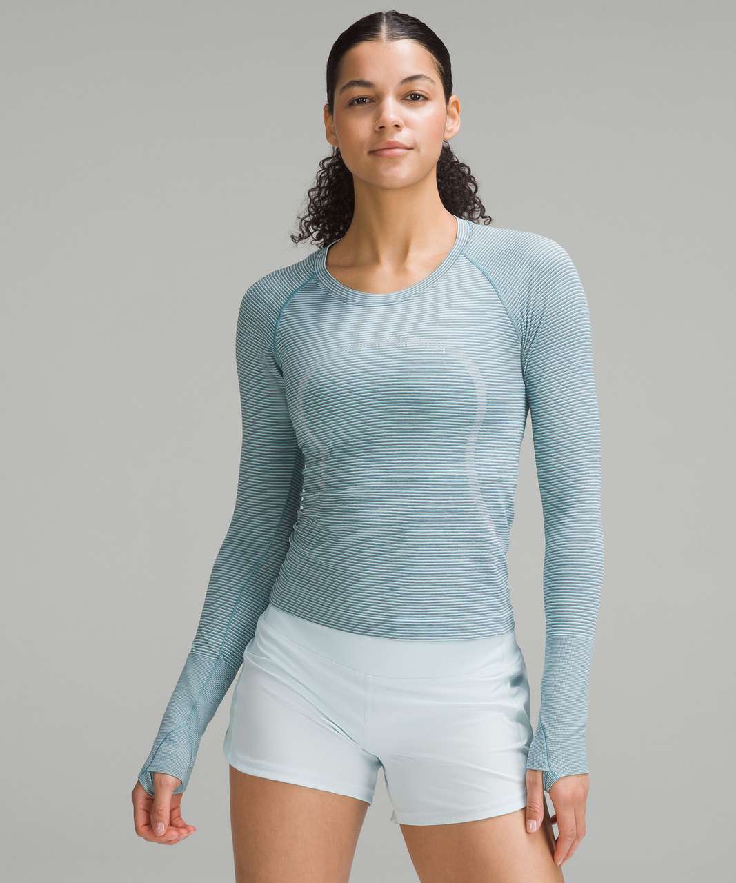 Lululemon Swiftly Tech Long-Sleeve Shirt 2.0 *Race Length - Tetra Stripe Vapor / Rhino Grey / Wild Indigo / Maldives Green