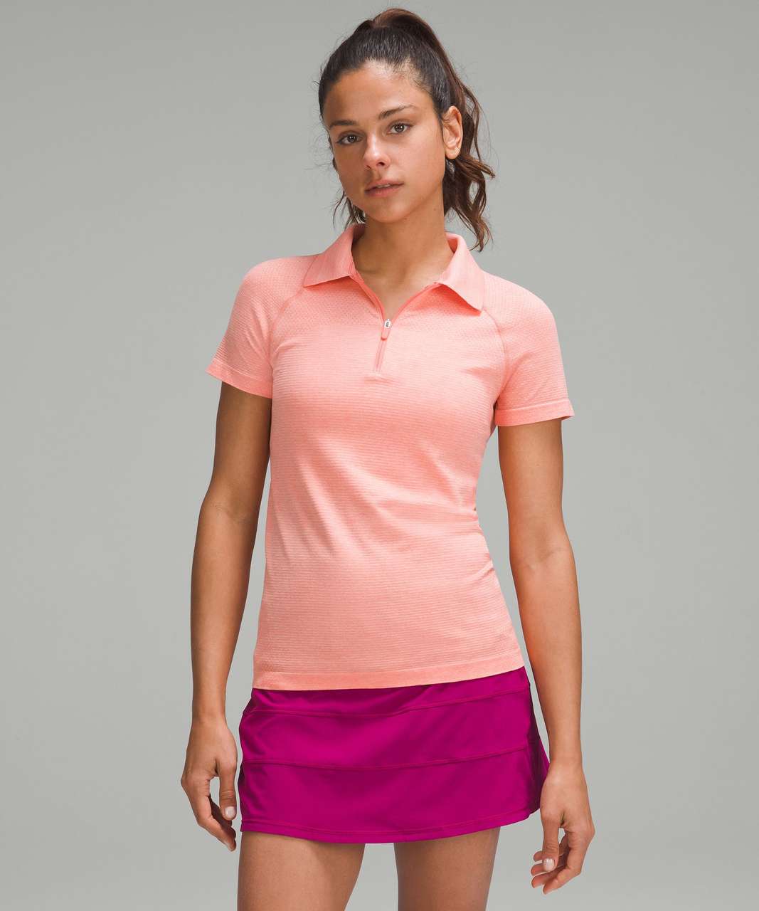 Lululemon Swiftly Tech Short-Sleeve Half-Zip Polo Shirt - Sunny Coral / Melon Sorbet