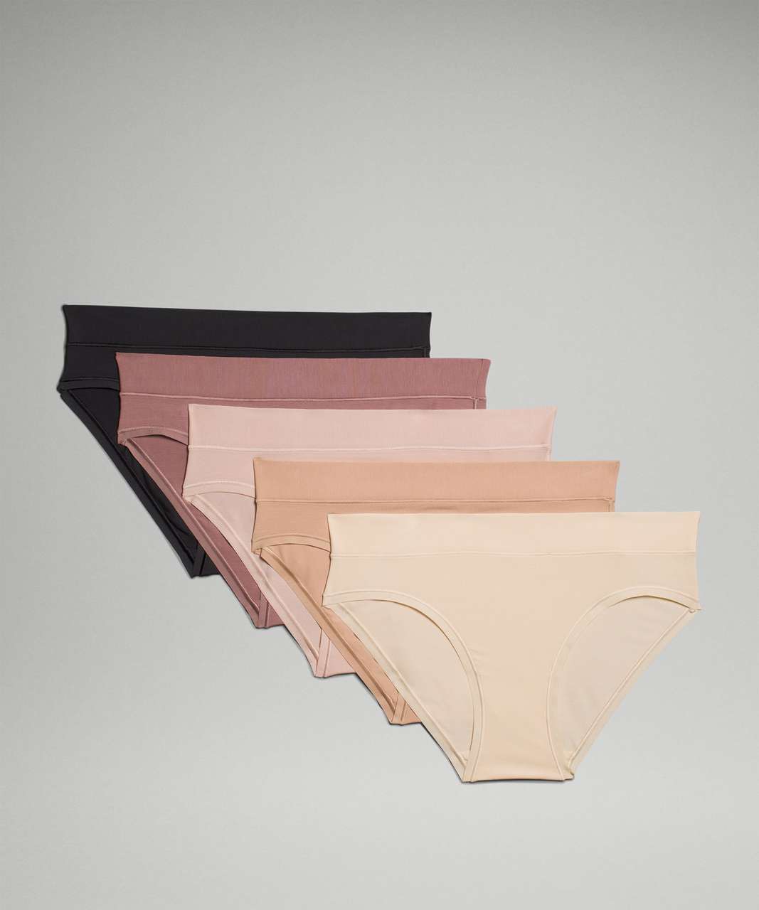 Lululemon UnderEase Mid-Rise Bikini Underwear *5 Pack - Black / Twilight Rose / Misty Shell / Pale Linen / Contour