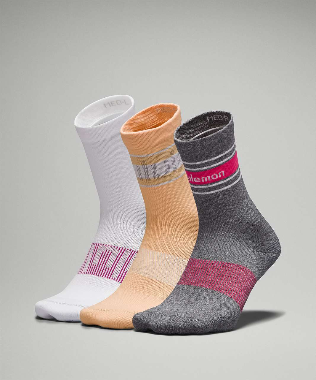 Lululemon Womens Power Stride Crew Sock *3 Pack - Summer Glow / White / Lip Gloss