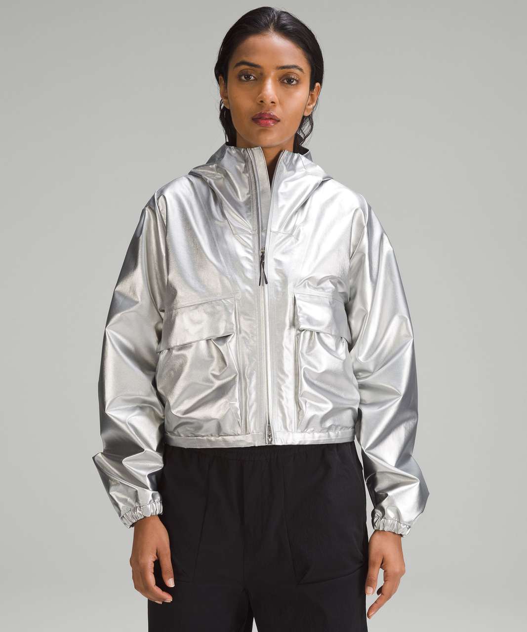 Lululemon lab Womens Hooded Metallic Jacket - Silver / Black