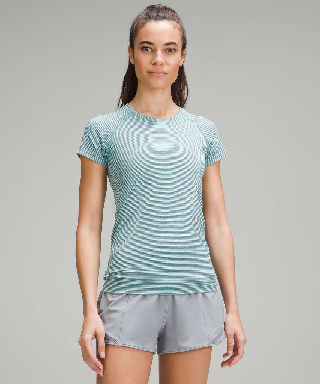 Lululemon Swiftly Tech Short Sleeve Shirt 2.0 - Tetra Stripe Vapor / Rhino Grey / Wild Indigo / Maldives Green