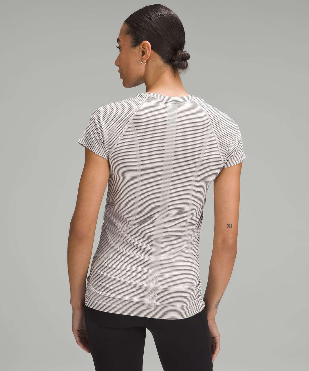 Lululemon Swiftly Tech Short-Sleeve Shirt 2.0 - Tetra Stripe Vapor / Black / Velvet Dust / Pink Peony