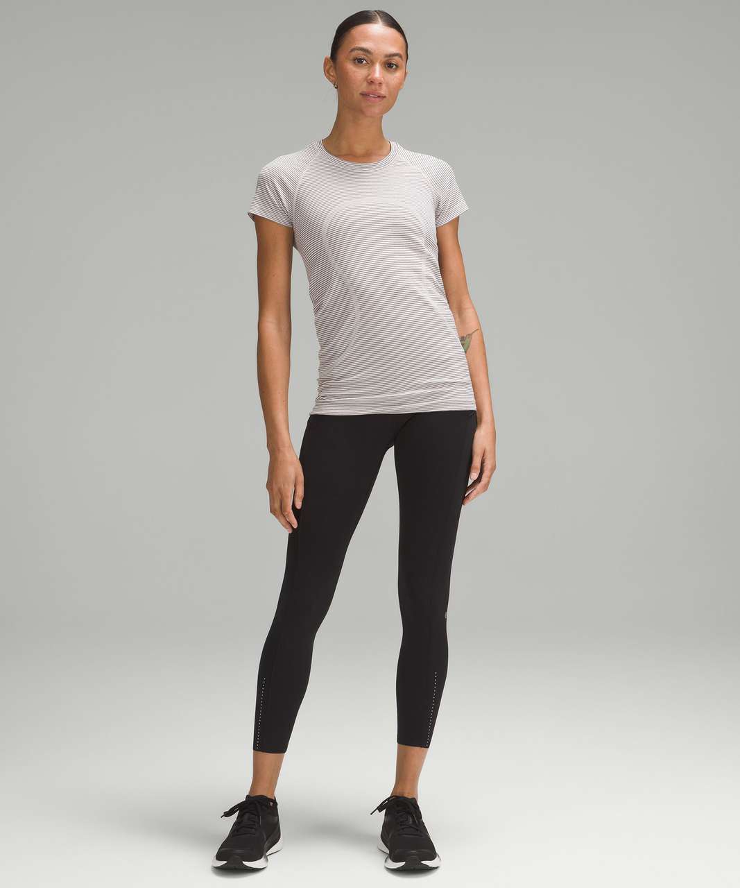 Lululemon Swiftly Tech Short-Sleeve Shirt 2.0 - Tetra Stripe Vapor / Black / Velvet Dust / Pink Peony