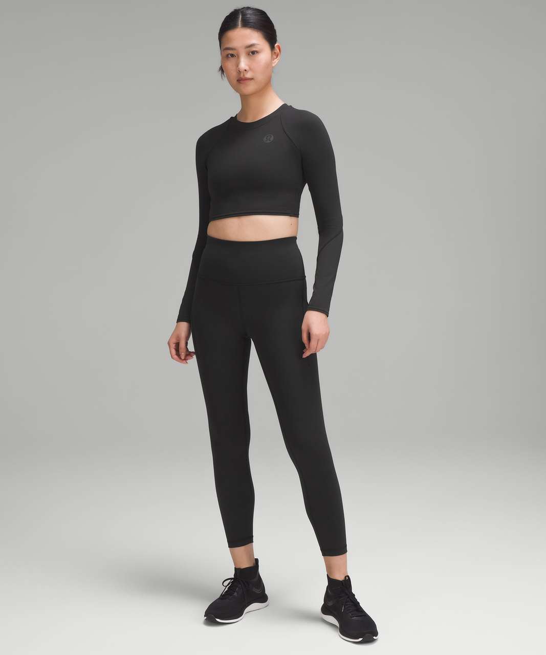 Lululemon Logo Waistband Everlux Training Crop 15 - Black - lulu