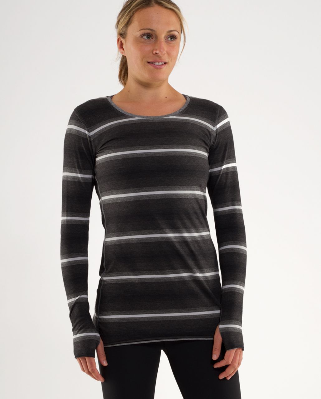 Lululemon Cabin Long Sleeve Tee II - Greys Ombre Stripes /  Heathered Blurred Grey