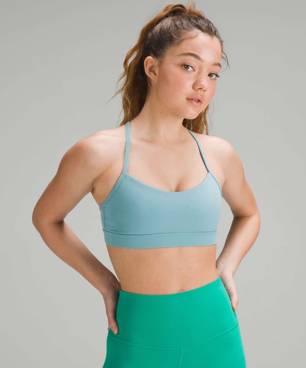 LULULEMON FLOW Y BRA STRIPE TEAL/BLACK 4/XS