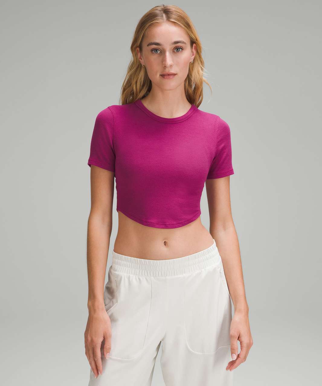 Lululemon Hold Tight Cropped T-Shirt - Magenta Purple - lulu fanatics