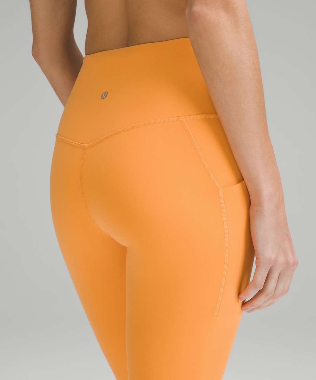 WOMENS LULULEMON GRAY, ORANGE RUCHED LEG WITH ZIPPER POCKET CROP LEGGING ~  8