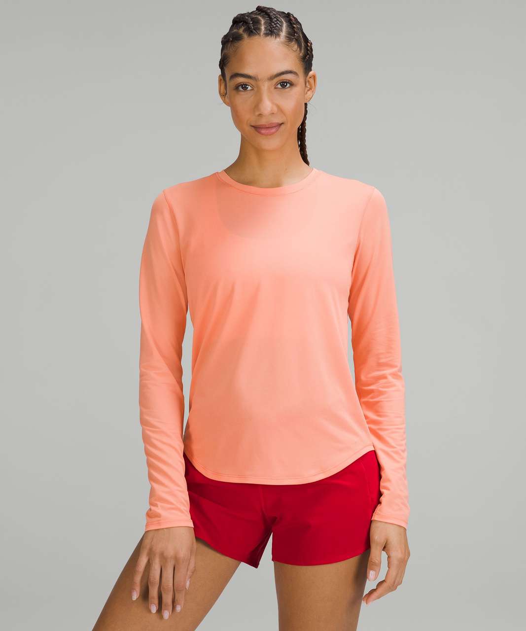 Lululemon High-Neck Running and Training Long Sleeve Shirt - Sunny Coral