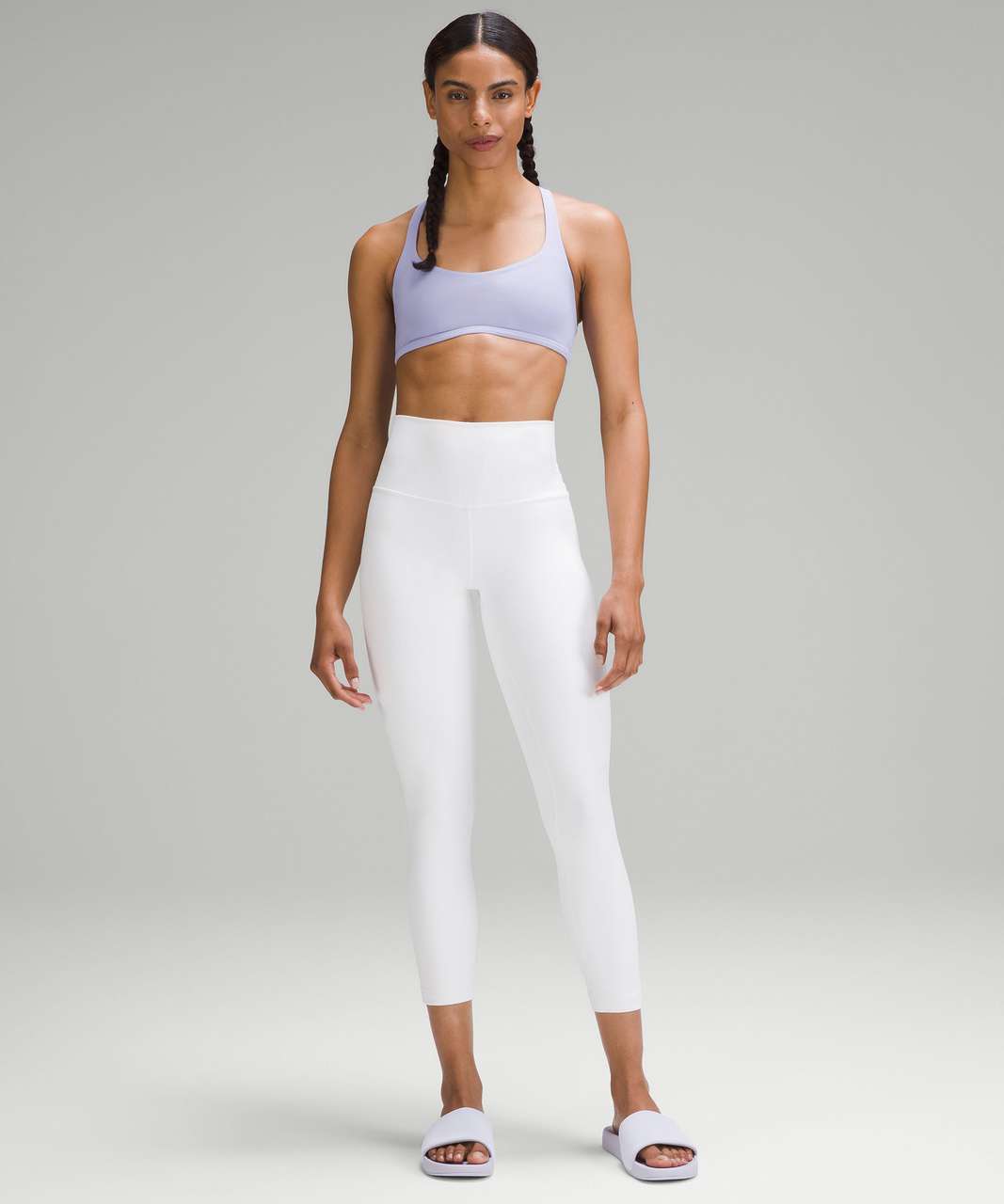 All white fit pic with Flow Y Bra! Anyone know the legging style? I tried  looking on lulufanatics but couldn't find it. : r/lululemon