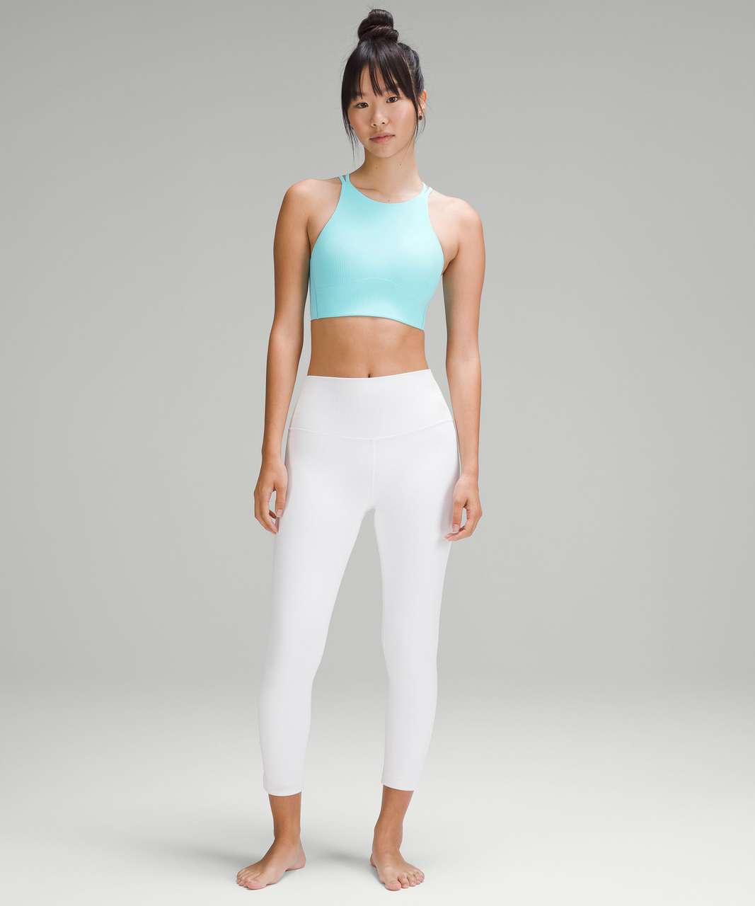 Lululemon Like a Cloud High-Neck Longline Ribbed Bra *Light Support, B/C  Cup - Cyan Blue - lulu fanatics