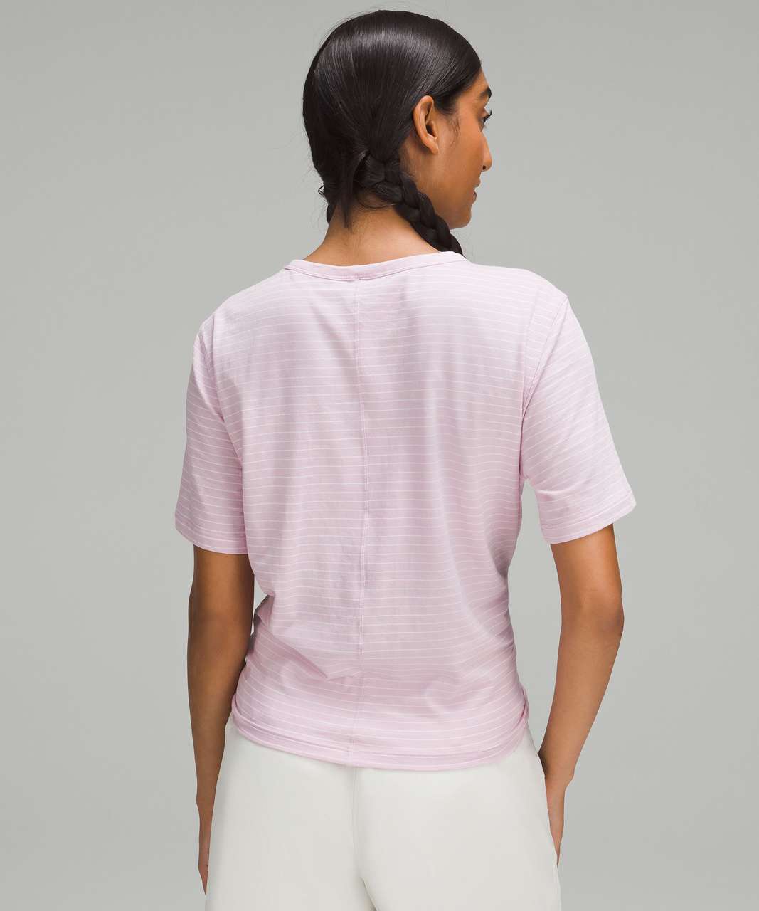 Lululemon Crescent T-Shirt - Synchronise Stripe Pink Peony White