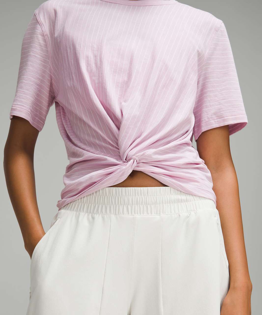 Lululemon Crescent T-Shirt - Synchronise Stripe Pink Peony White