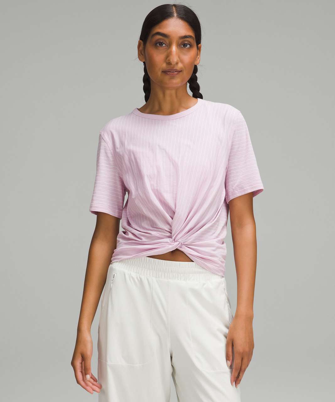 Lululemon Crescent T-Shirt - Synchronise Stripe Pink Peony White