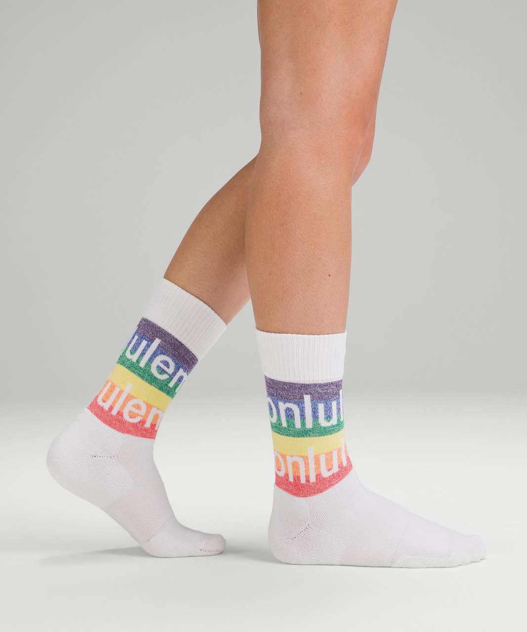Lululemon Womens Daily Stride Comfort Crew Sock - White / Rainbow