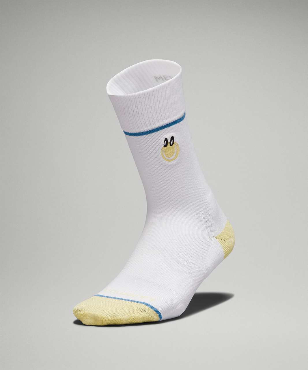 Lululemon Womens Daily Stride Comfort Crew Sock - White / Finch Yellow