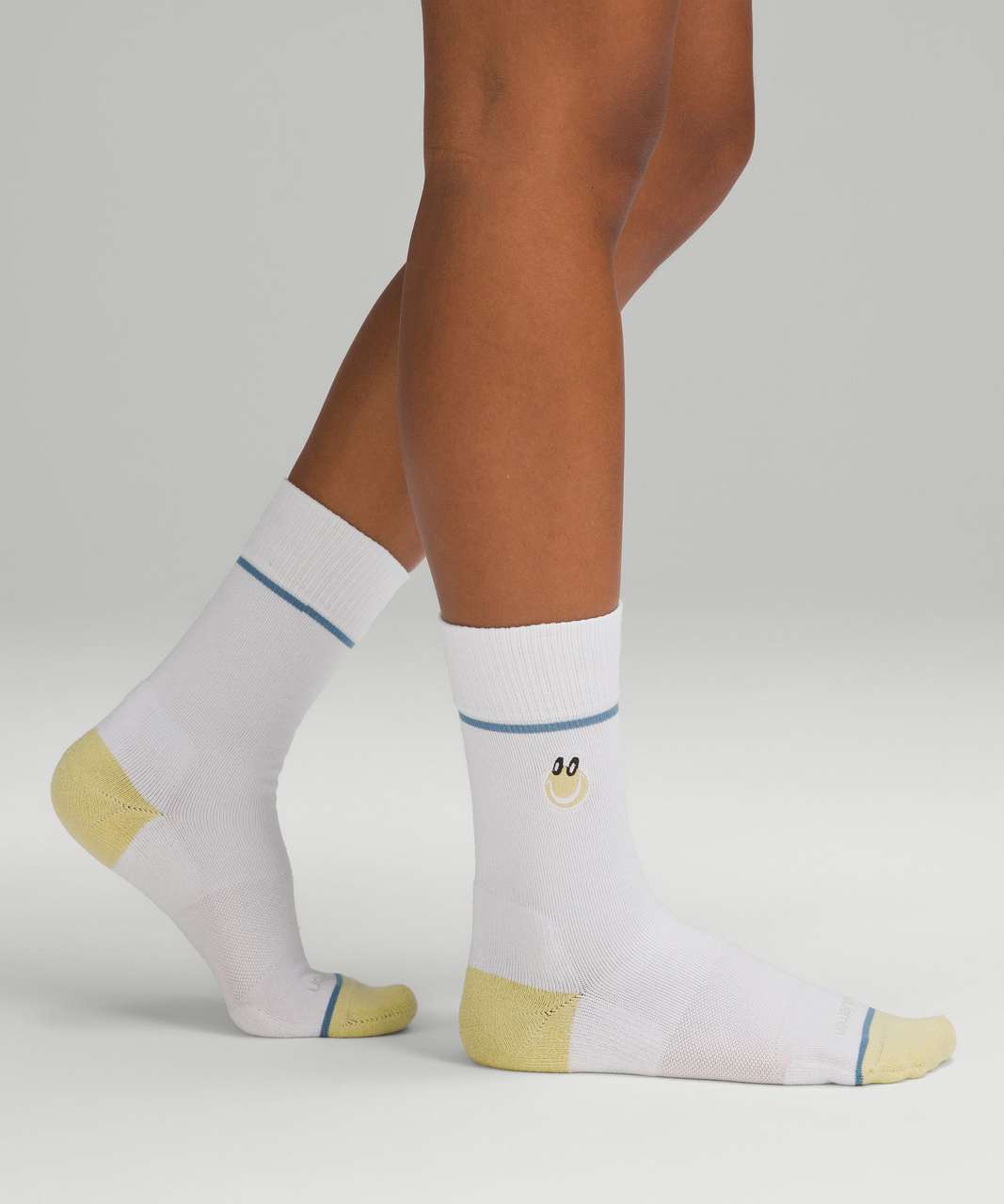 Lululemon Womens Daily Stride Comfort Crew Sock - White / Finch Yellow