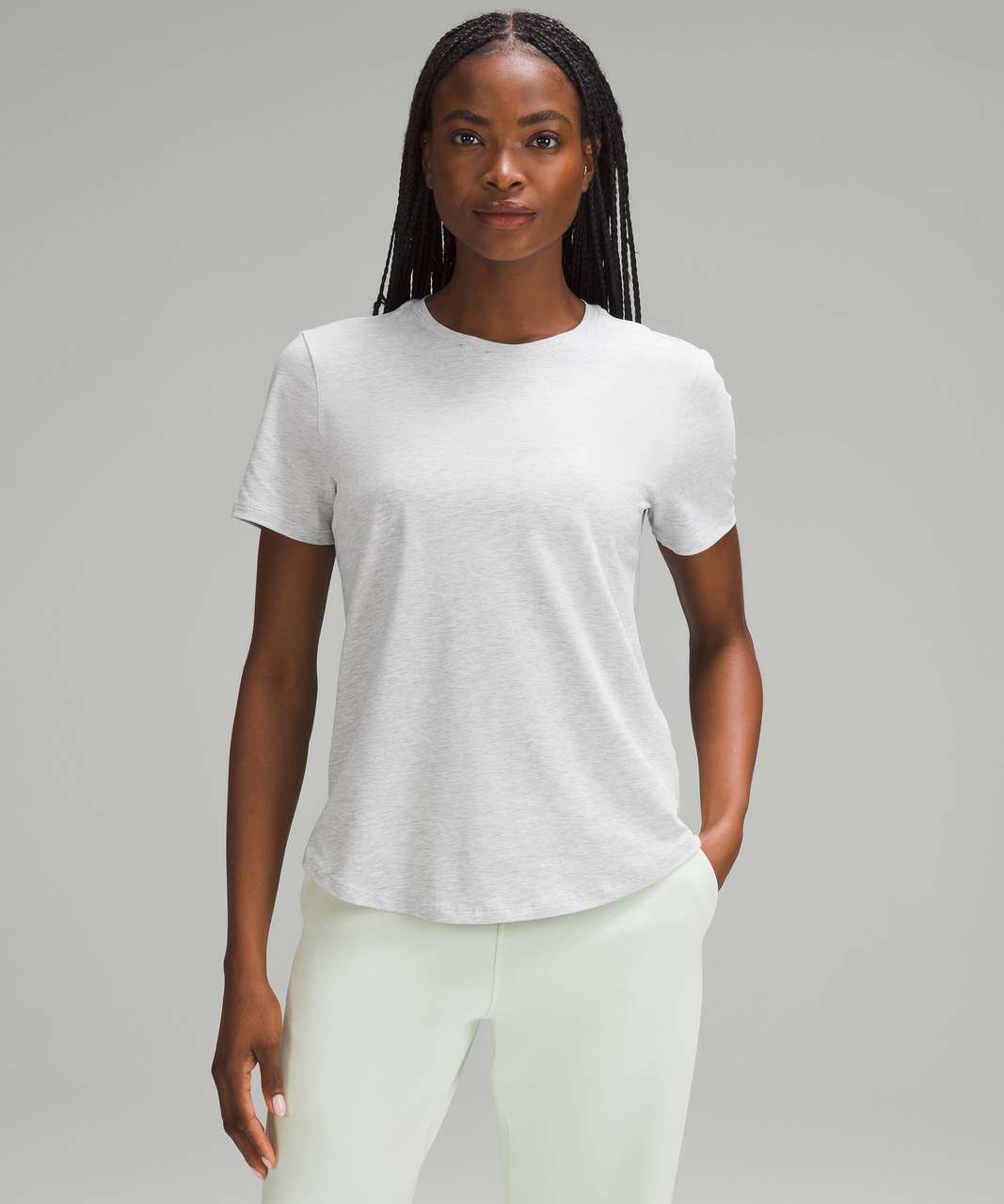 Lululemon Love T-Shirt Womens 6, Crew Neck Stripe Grey Sage Pima Cotton Top