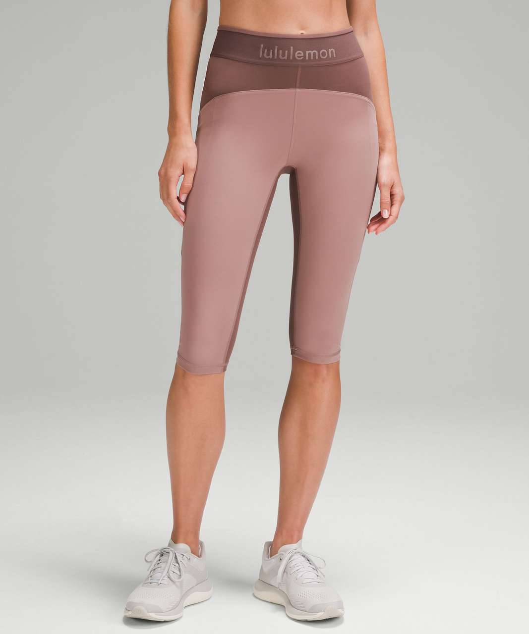 Lululemon Logo Waistband Everlux Training Crop 15" - Dark Oxide / Twilight Rose