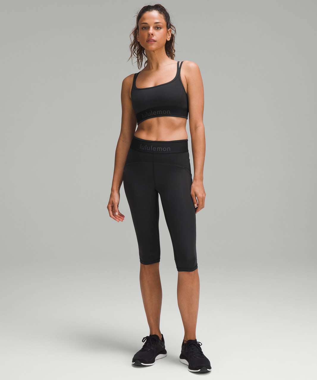 Lululemon Logo Waistband Everlux Training Crop 15 - Black - lulu fanatics