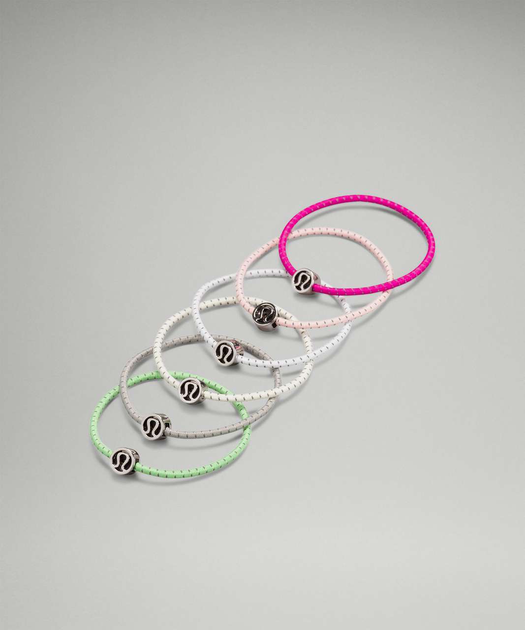 Lululemon Glow On Hair Ties 6 Pack - Scream Green Light / Seal Grey / Lemon Sorbet / White / Strawberry Milkshake / Purple Highlight