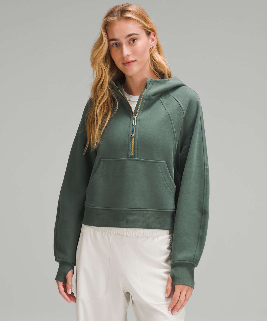 Lululemon Scuba Oversized Half Zip Hoodie *Gold Zip - Dark Forest - lulu  fanatics