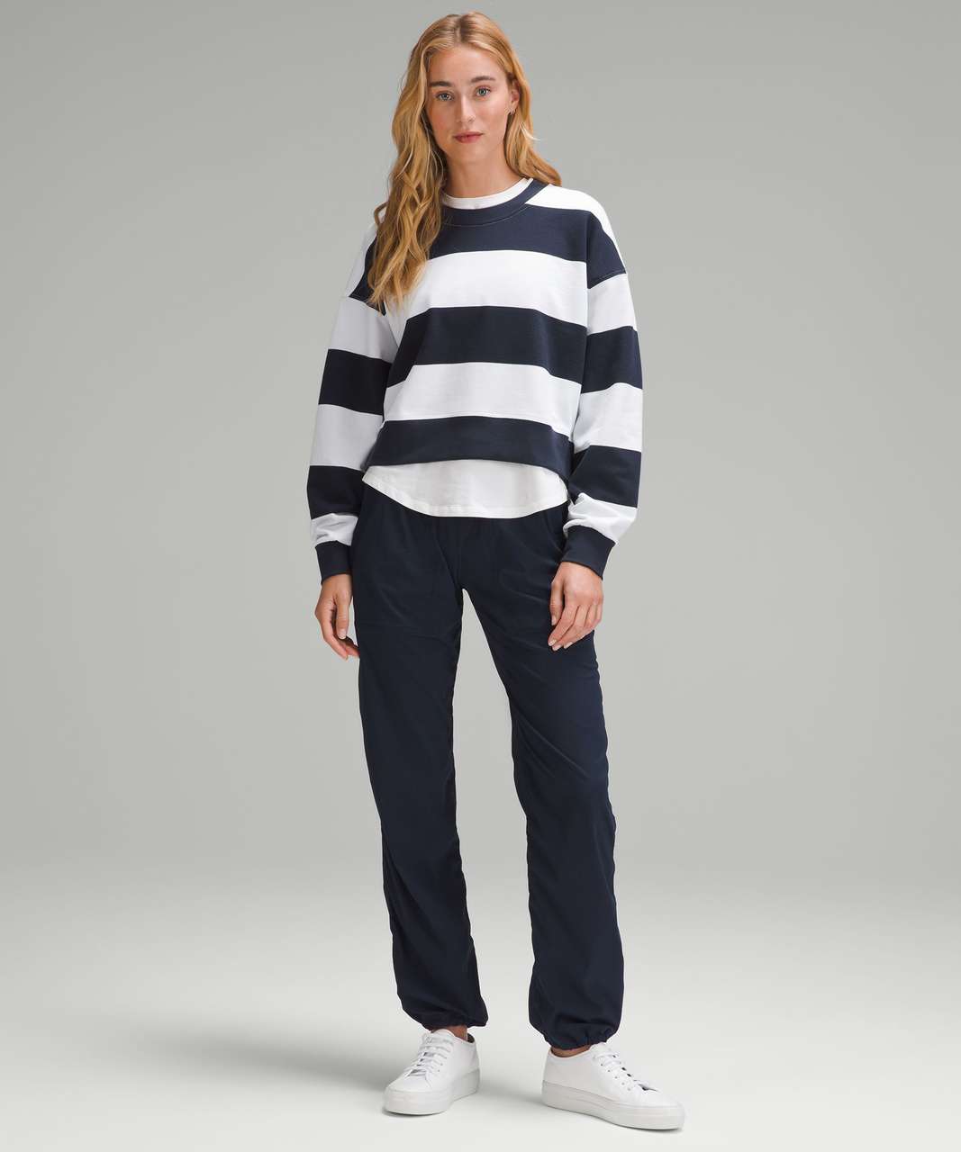 Lululemon Perfectly Oversized Cropped Crew *Stripe - Pack Stripe True Navy White