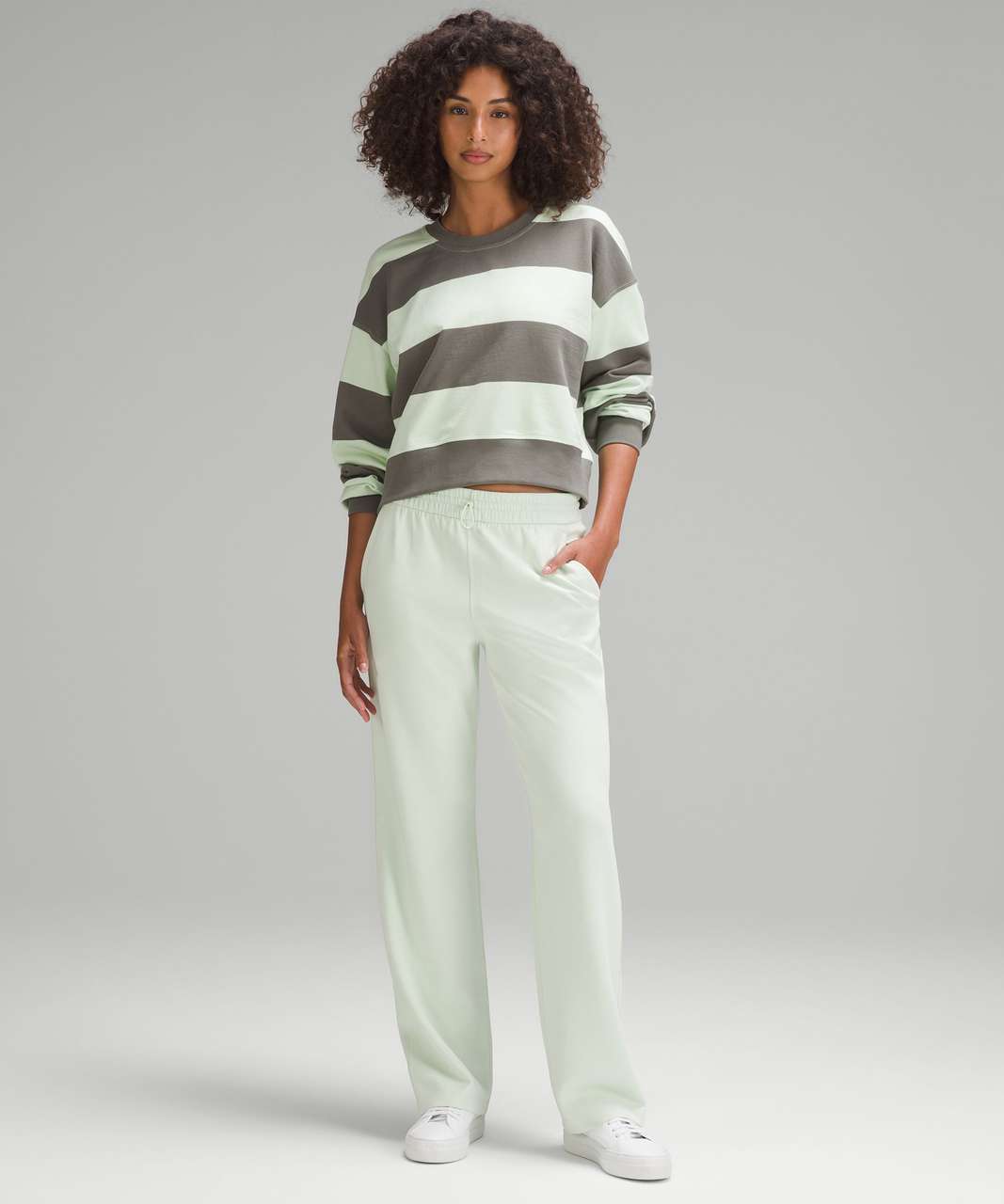 Lululemon Perfectly Oversized Cropped Crew *Stripe - Pack Stripe Grey Sage Kohlrabi Green