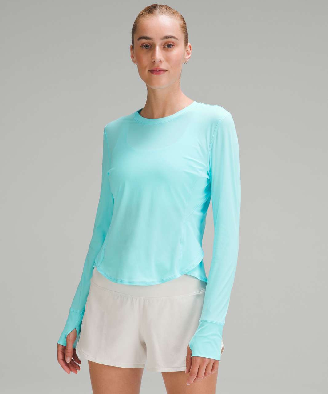 Lululemon UV Protection Fold-Over Running Long-Sleeve Shirt - Cyan Blue