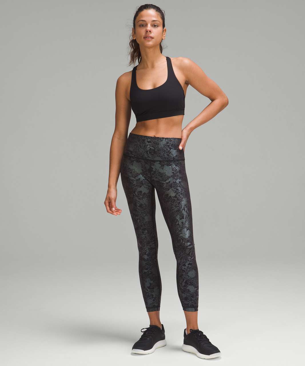 NEW Lululemon WUNDER UNDER Black Floral High Rise Tight FOIL legging LFIR 12