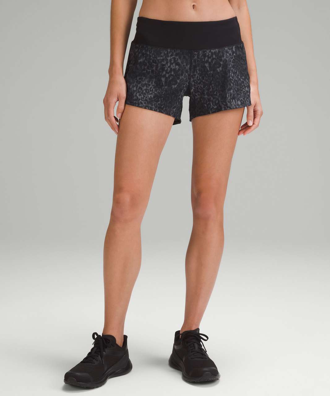 Lululemon Speed Up Mid-Rise Lined Short 4" - Lined Leopard Anchor Multi / Black