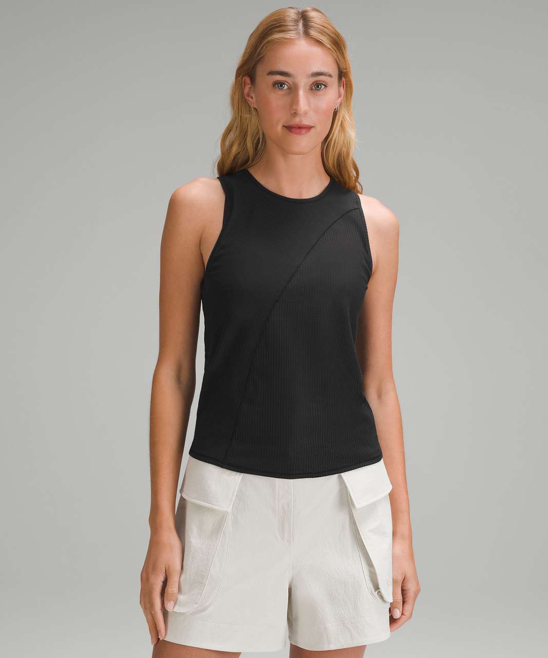 Lululemon Ribbed Asymmetrical Yoga Tank Top - Black - lulu fanatics