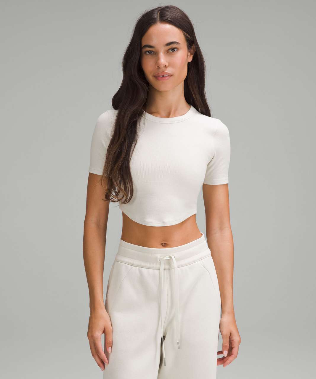 Size 10 NWT Lululemon Shoulder Cut-Out Yoga T-Shirt in Bone (off white)