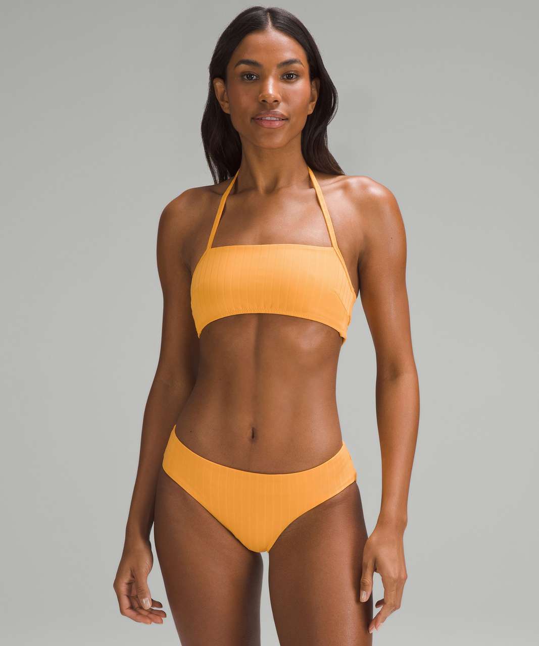 Halter Zip Up Stripe Swim Top - Yellow - Pomelo Fashion